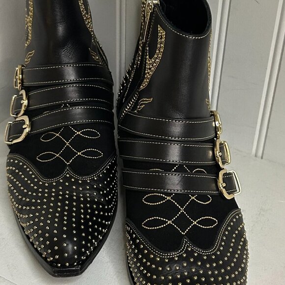 Anine Bing Leather Studded Accents Moto Boots Size 8 - Picture 8 of 8